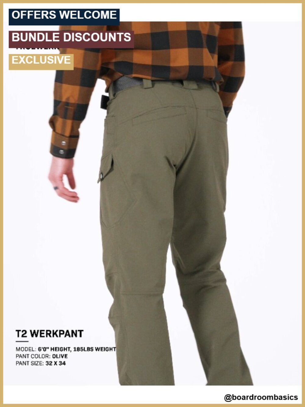 Men's Water-Resistant Work Pants 4-Way Stretch 9 Pockets Articulated Knees - Picture 6 of 6